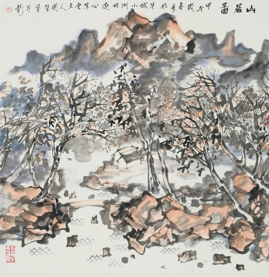 《山居图》 68×68cm 关坚